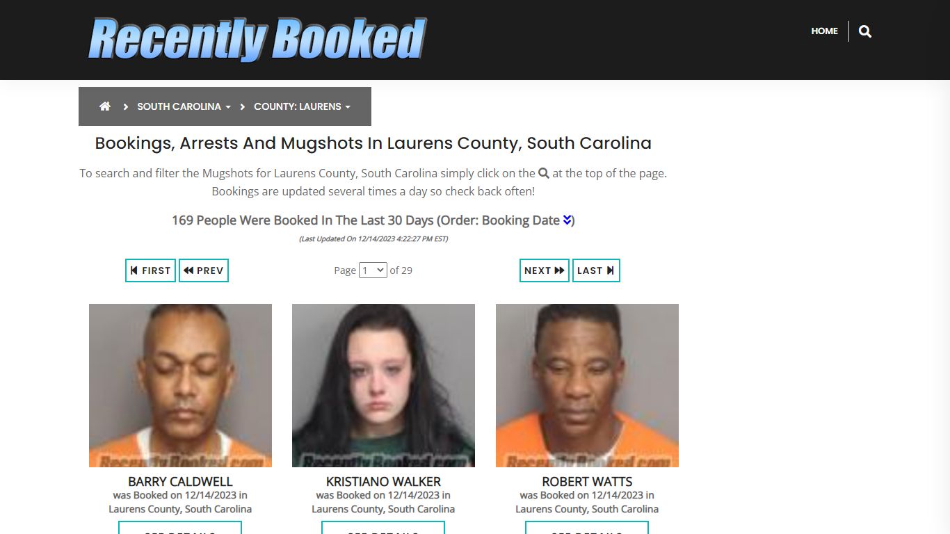 Bookings, Arrests and Mugshots in Laurens County, South Carolina