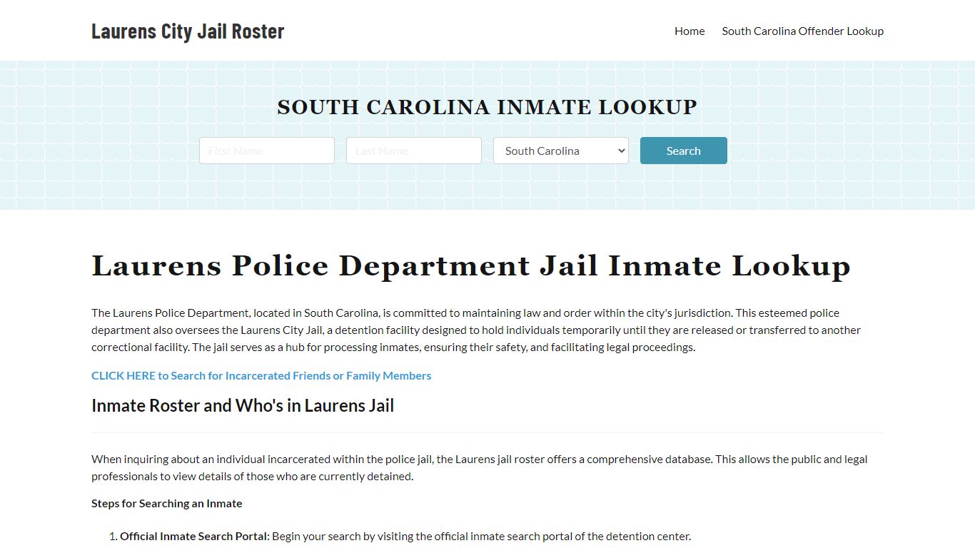 Laurens Police Department & City Jail, SC Inmate Roster, Arrests, Mugshots